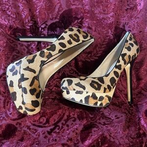 Steve Madden Leopard Print Pony Hair Platform Heels 9